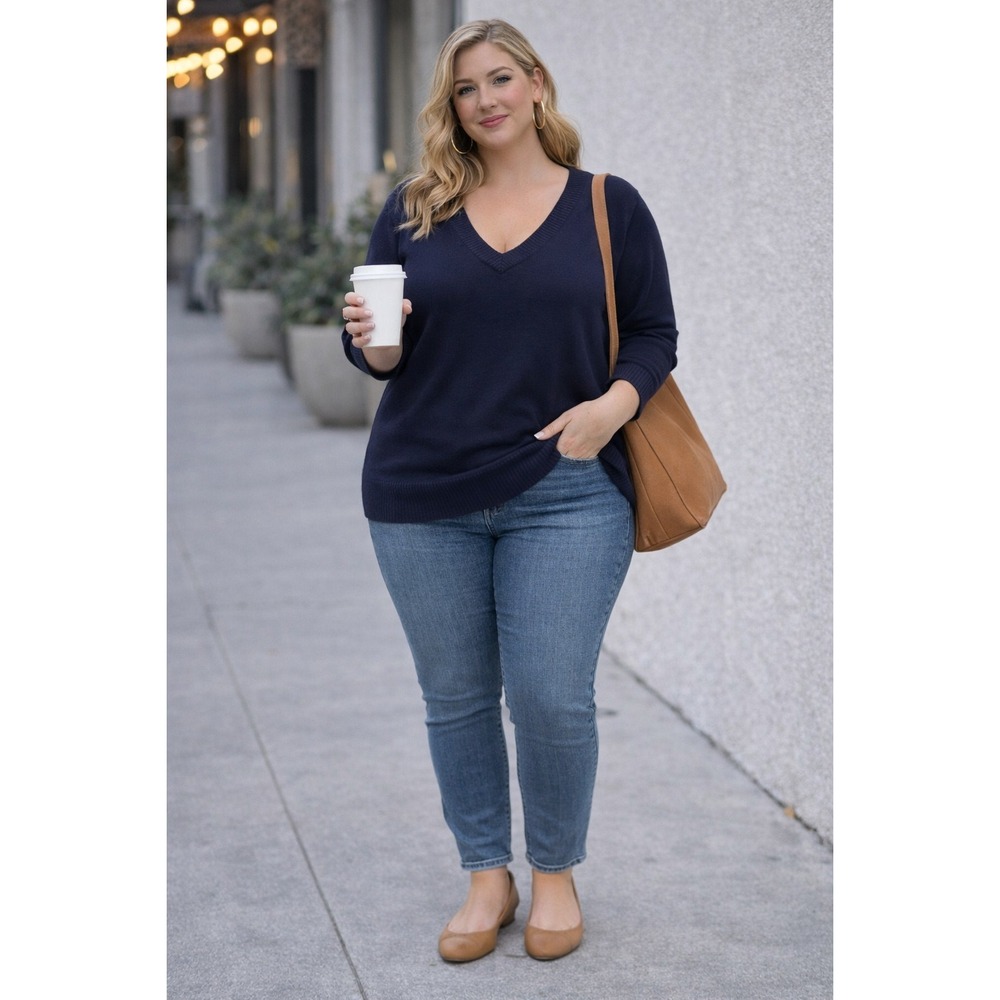 Lane Bryant Womens Navy Blue V-Neck Pullover Sweater Plus Size 22/24 NWT